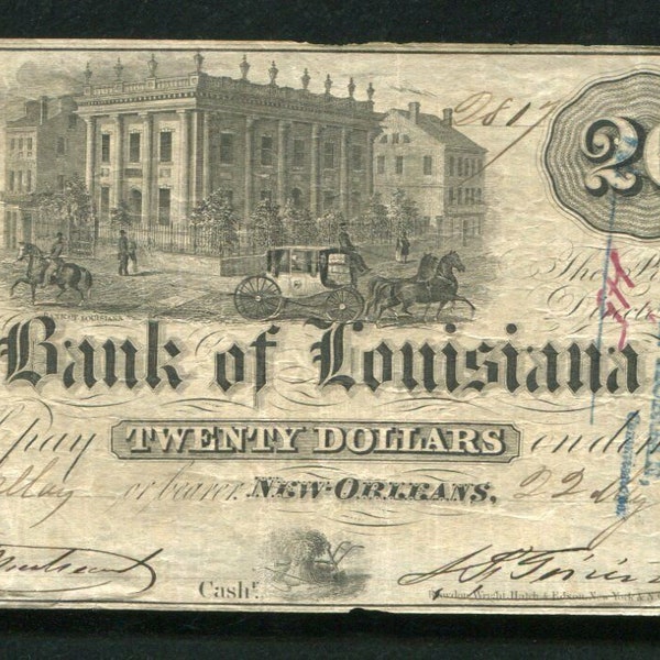 Civil War Era Twenty Dollar New Orleans Louisiana Bank Note Antique Currency Money