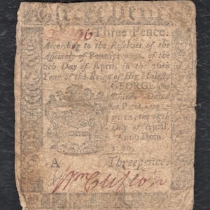 Rev War Era 1776 Pennsylvania Colonial Currency Note Antique Money
