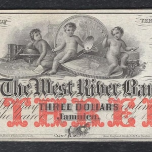1850s-60s Three Dollar Vermont Bank Note Money Antique Currency
