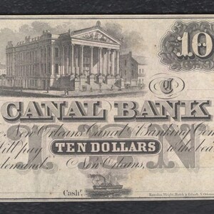 1800s 10 Dollar New Orleans Louisiana Bank Note Currency Money