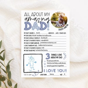 Alles over mijn vader afdrukbare sjabloon Vaderdagvragenlijst Papa verjaardagscadeau voor papa van kinderen Vaderdagcadeau Gepersonaliseerd vadercadeau