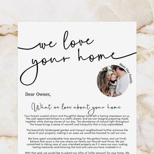 Carta de oferta de vivienda imprimible Carta de oferta de casa editable Carta de amor para el hogar Carta de oferta de bienes raíces Carta de We Love Your Home al vendedor de la casa