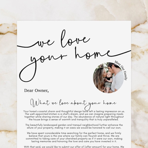 Printable Home Offer Letter Editable House Offer Letter Home Love Letter Real Estate Offer Letter We Love Your Home Letter To House Seller