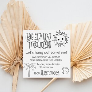 Druckbare Kinder Mal-Playdate-Karten In Kontakt bleiben Sommer Kontaktkarte Aktivitäten für Kinder Sommer Printables Personalisierte Studenten Geschenke