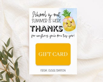 End Of Year Teacher Gift Card Holder Printable Schools Out Summer Gift For Teacher Editable Teacher Appreciation Gifts Teacher Thankyou Gift