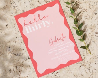 Printable 30th Birthday Invitation Wavy Thirtieth Invite Wavy Retro Birthday Personalized 30th Birthday Invitation Custom Thirty Invitation