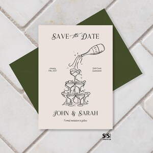 Hand Drawn Save The Date Invitation Template Scribble Illustrations Wedding Save Our Date Cards Champagne Tower Handwritten Save The Dates
