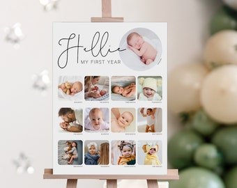 Printable Babys First Birthday Photo Collage Poster First Birthday Photo Sign Babys First Year Milestone Board 1st Birthday Photo Display
