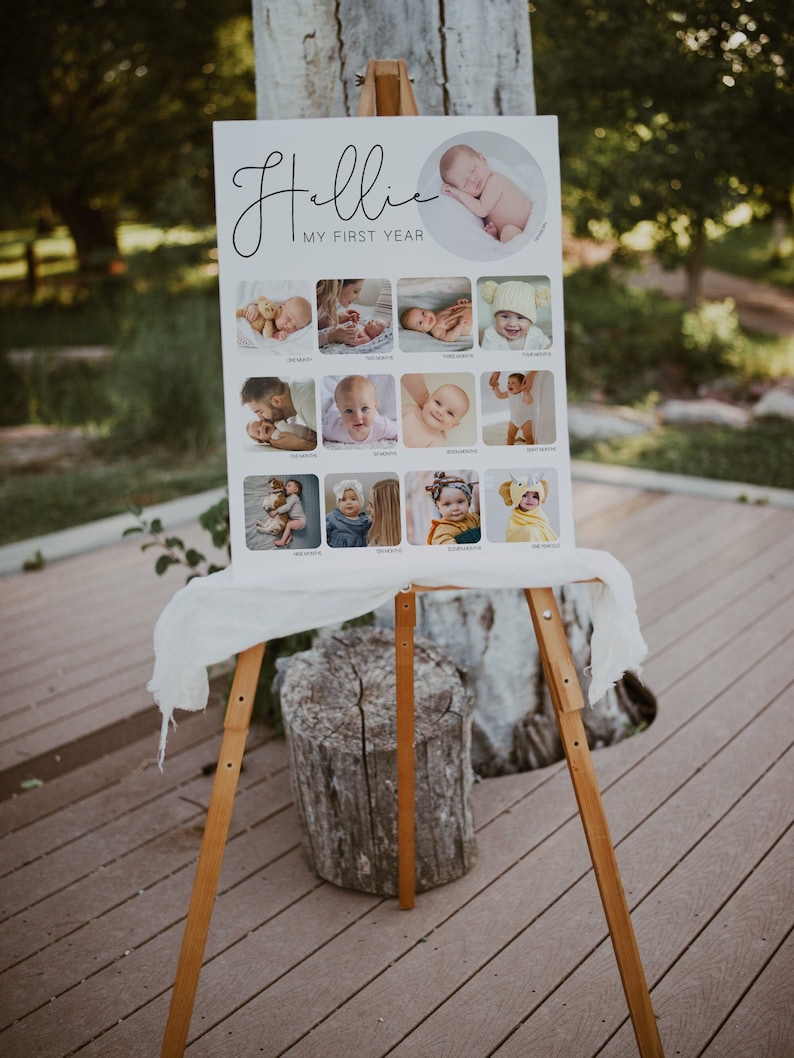 Printable babys first birthday photo collage poster first etsy
