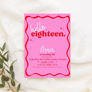 Wavy 18th Birthday Invitation Printable Retro 18th Invite Editable Any Age Invite Modern 18th Birthday Party Invites 18 Birthday Girl Invite