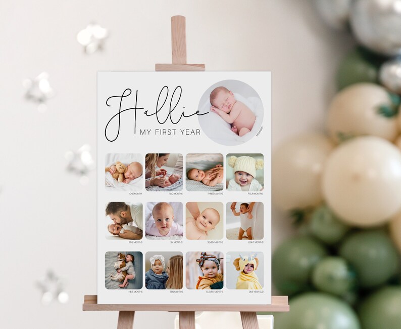 Printable babys first birthday photo collage poster first etsy