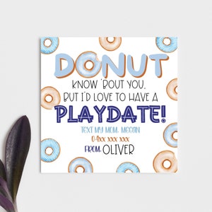 Tarjetas Donut Playdate Tarjetas de amigos imprimibles de verano para niños Plantilla de invitación para fecha de juego Tarjeta de contacto de fin de clases para niños Actividades de verano para niños