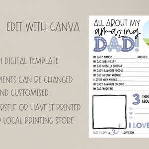All About My Dad Printable Template Fathers Day Questionnaire Dad ...