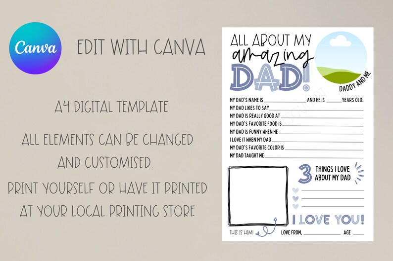 All About My Dad Printable Template Fathers Day Questionnaire Dad ...
