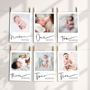 Printable Babys 1st Year Monthly Milestone Cards First Birthday Photo Banner Template Editable Modern Photo Garland Minimal Milestone Board