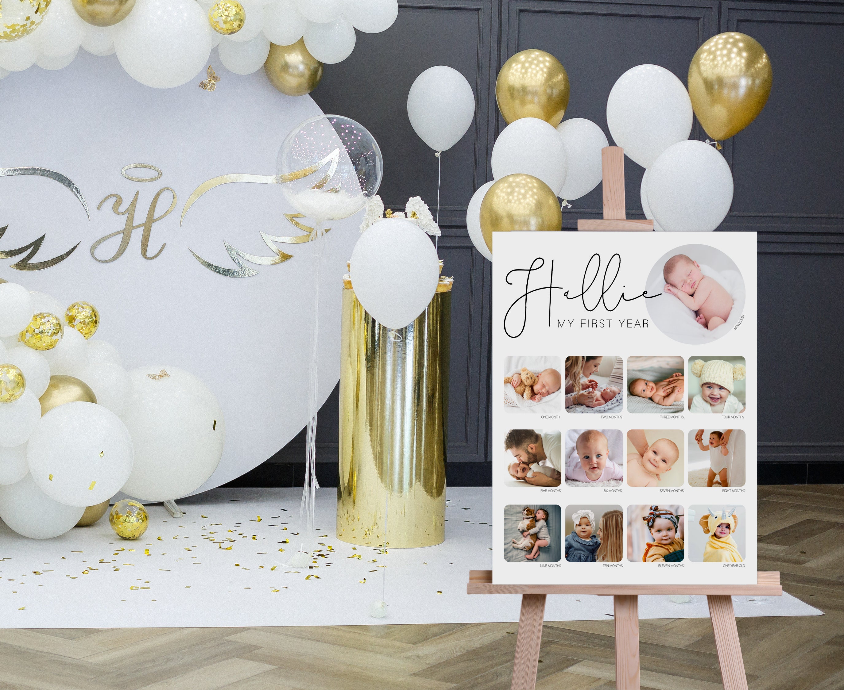 Printable babys first birthday photo collage poster first birthday
