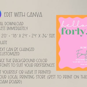 Wavy Hello Forty Birthday Sign Printable 40th Birthday Party Decor 40th ...
