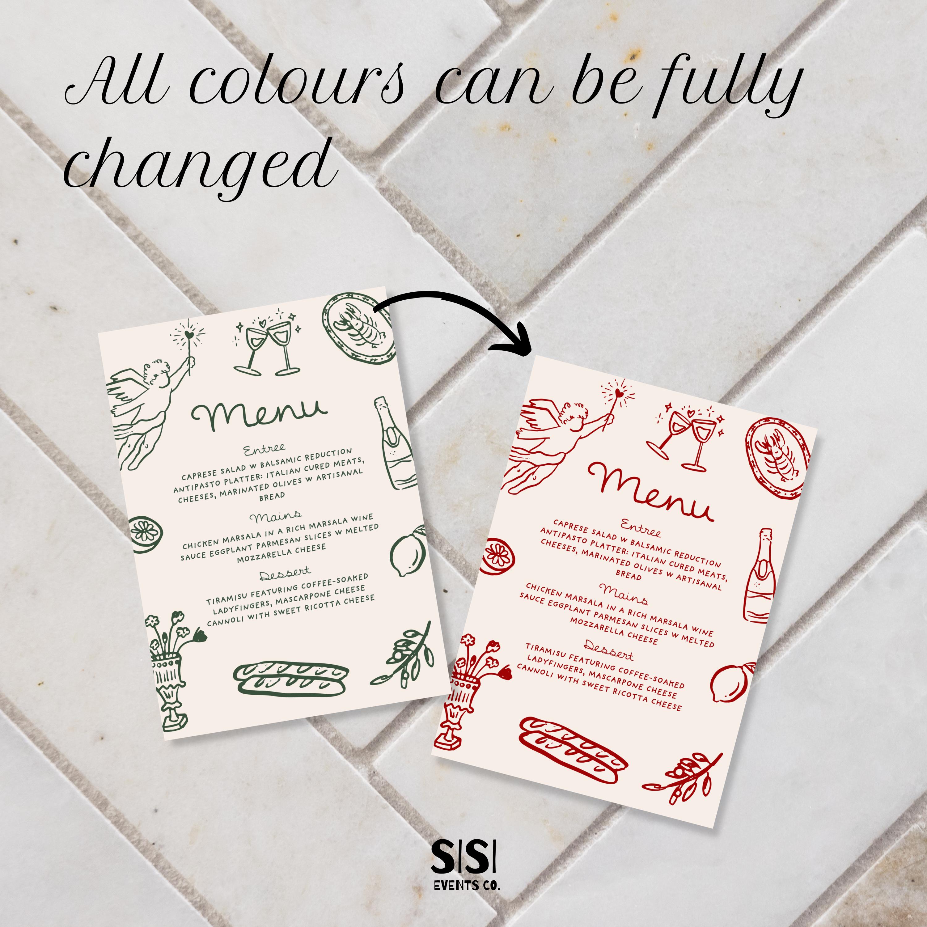 Hand Drawn Menu Template Fun Scribble Illustrations Illustrated Wedding ...