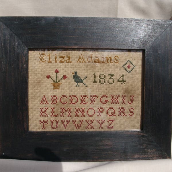 Primitive cross stitch, sampler chart/pattern,primitive needlework, schoolgirl sampler, early American , Eliza Adams