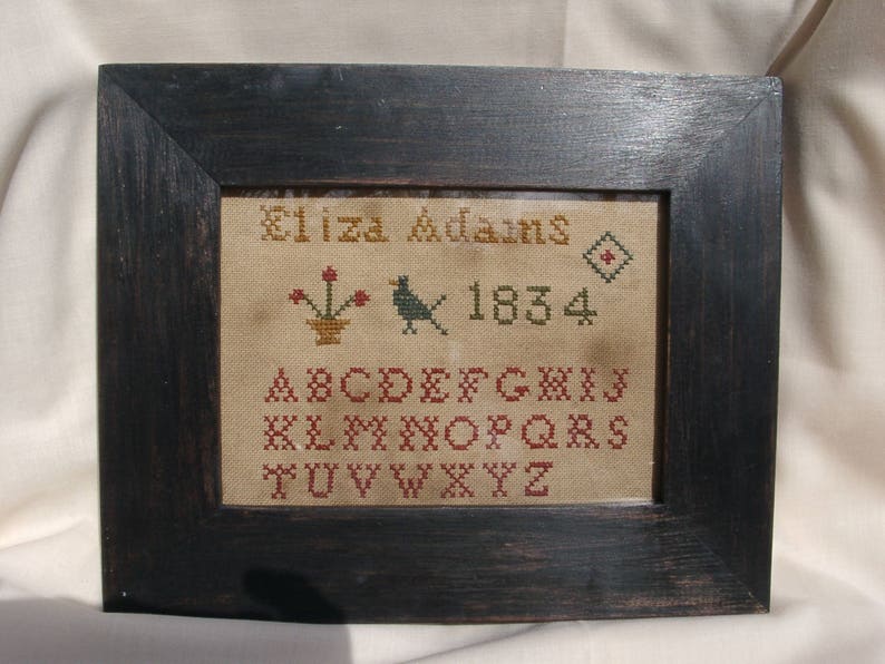 Primitive cross stitch, sampler chart/pattern,primitive needlework, schoolgirl sampler, early American , Eliza Adams image 1