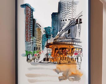 New York wall art Grand Central Terminal print NYC station entrance poster Manhattan landmark painting travel souvenir large bright artwork