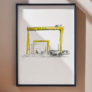 Impresión de Belfast Arte de Irlanda del Norte Grúas Harland y Wolff Arte mural Decoración del hogar irlandés Obra de arte de Sansón y Goliat Pintura del horizonte de Belfast