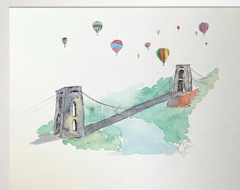 Clifton Suspension Bridge original watercolour painting Bristol nursery wall art neutral nursery decor baby room wall art Bristol landmark