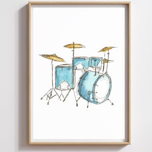 Drum kit watercolour wall art gift for drummer music studio wall decor drum set art print musician poster artwork band member gift idea