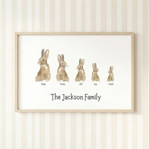 Personalised Bunny family print custom rabbit nursery decor woodland nursery wall art baby shower gift idea new baby or adoption prints image 2