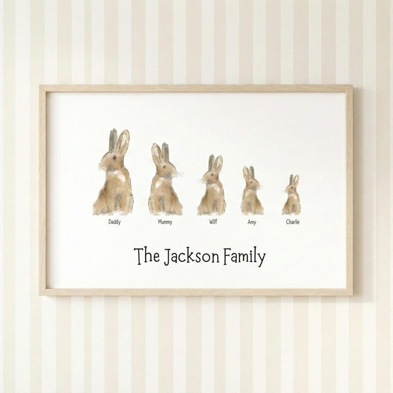 Personalised Bunny family print custom rabbit nursery decor woodland nursery wall art baby shower gift idea new baby or adoption prints image 2