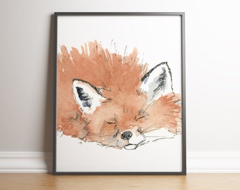 Fox art print for a woodland nursery theme