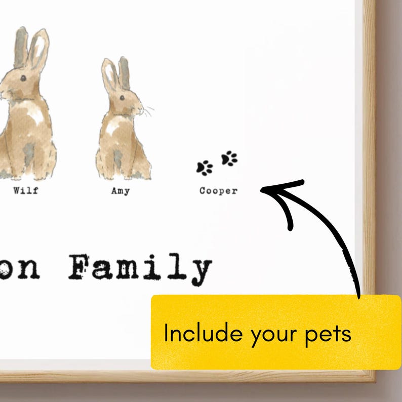 Personalised Bunny family print custom rabbit nursery decor woodland nursery wall art baby shower gift idea new baby or adoption prints image 3