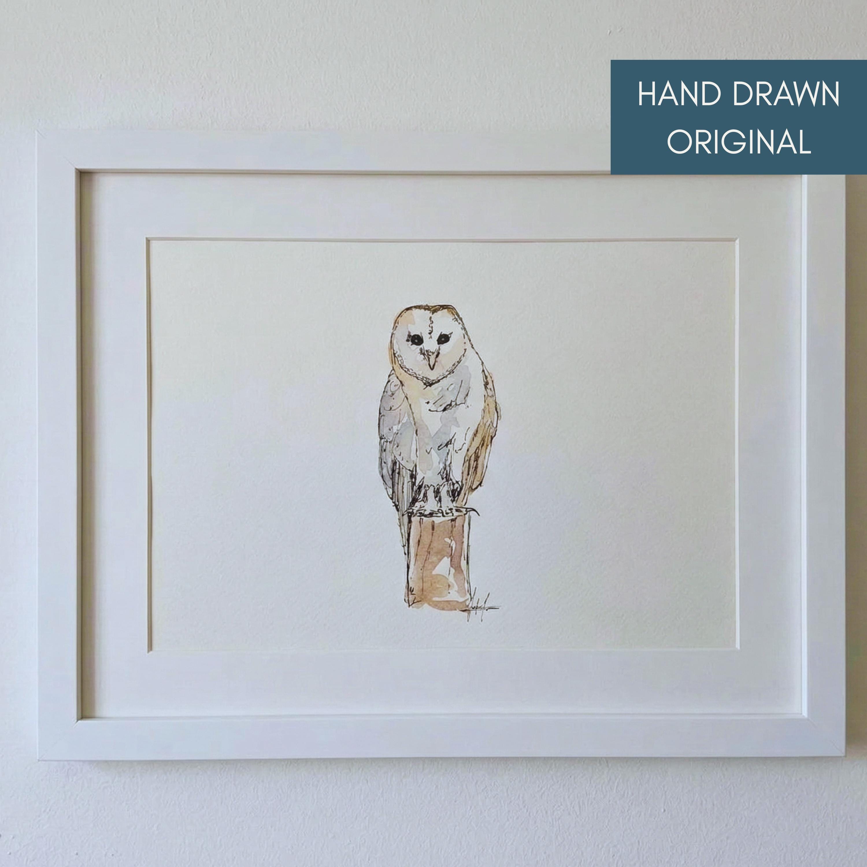 Original watercolour painting Barn owl wildlife artwork British bird of prey nature illustration bir