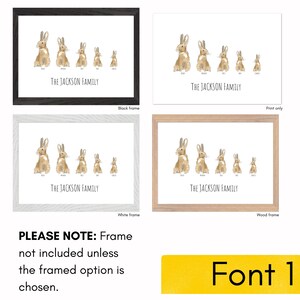 Personalised Bunny family print custom rabbit nursery decor woodland nursery wall art baby shower gift idea new baby or adoption prints Font 1