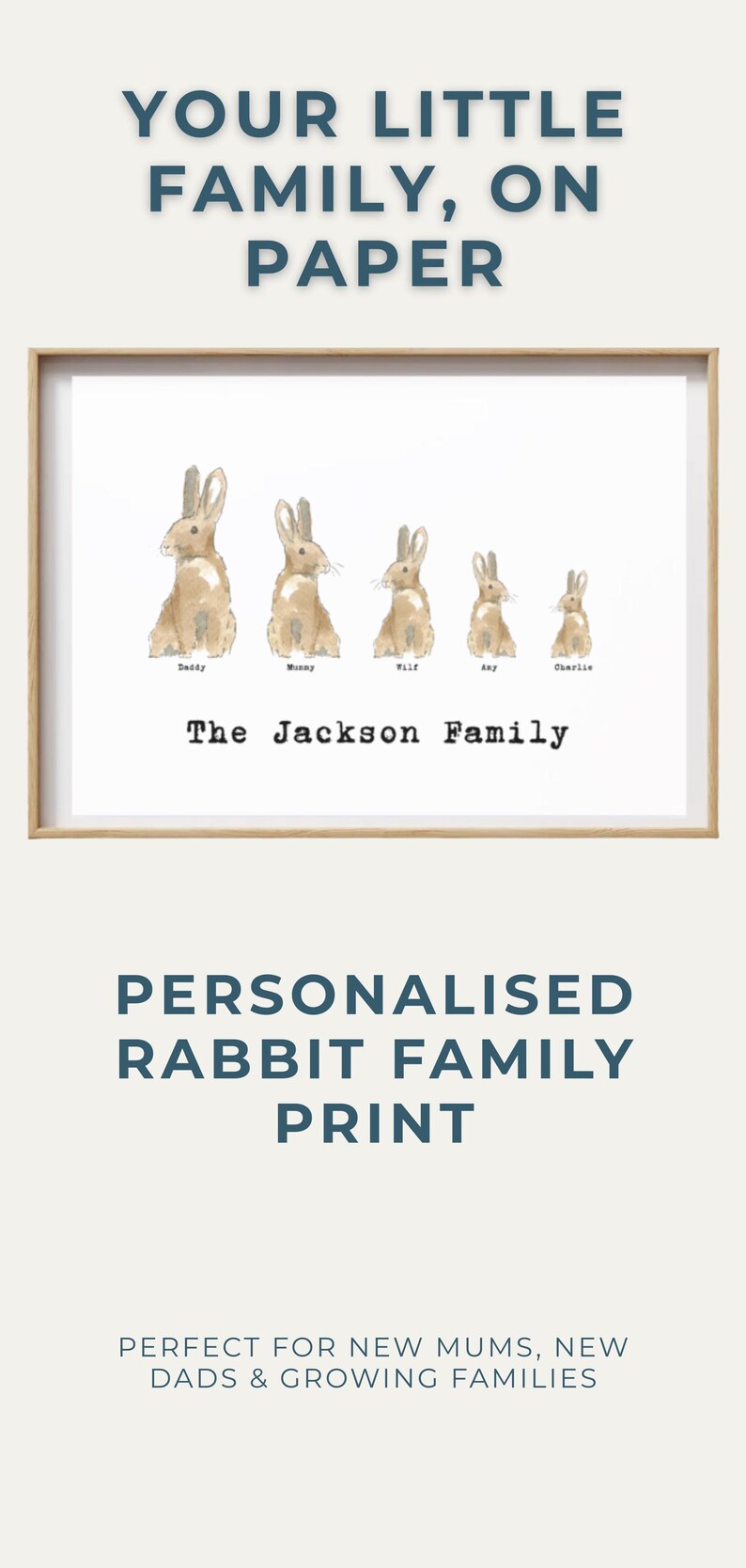 Personalised Bunny family print custom rabbit nursery decor woodland nursery wall art baby shower gift idea new baby or adoption prints image 19