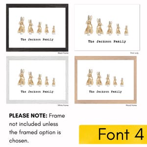 Personalised Bunny family print custom rabbit nursery decor woodland nursery wall art baby shower gift idea new baby or adoption prints Font 4