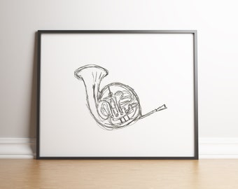 French horn print