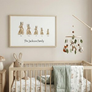 Personalised Bunny family print custom rabbit nursery decor woodland nursery wall art baby shower gift idea new baby or adoption prints image 4