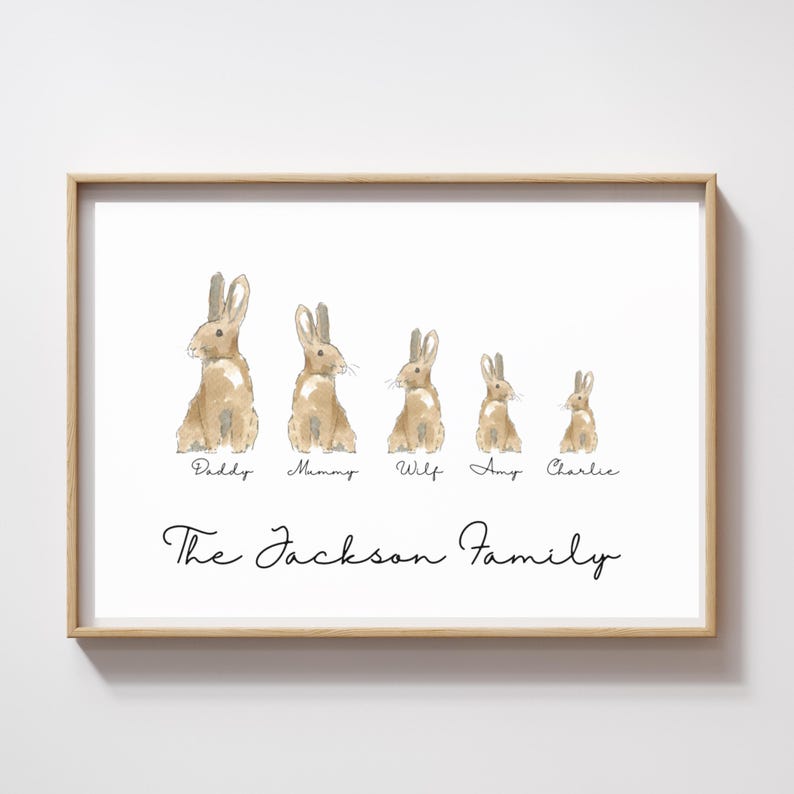 Personalised Bunny family print custom rabbit nursery decor woodland nursery wall art baby shower gift idea new baby or adoption prints image 14