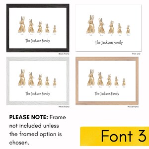 Personalised Bunny family print custom rabbit nursery decor woodland nursery wall art baby shower gift idea new baby or adoption prints Font 3