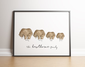 Personalised bear family nursery print, perfect for a woodland nursery theme or a new baby and adoption gift