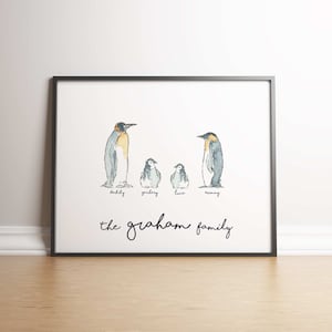 Penguin family personalised nursery print