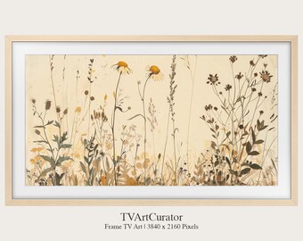Samsung Frame TV Art | Contemporary Beige Floral Oil Painting Flower Art | Art for Frame TV, 4K Digital TV Download