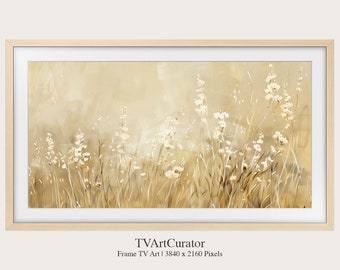 Samsung Frame TV Art | Abstract Contemporary Floral Field Oil Painting Flower Art | Art for Frame TV, 4K Digital TV Download