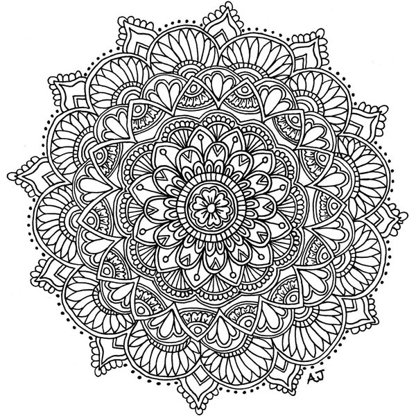Floral Mandala 8.5x11 ink drawing, card-stock print