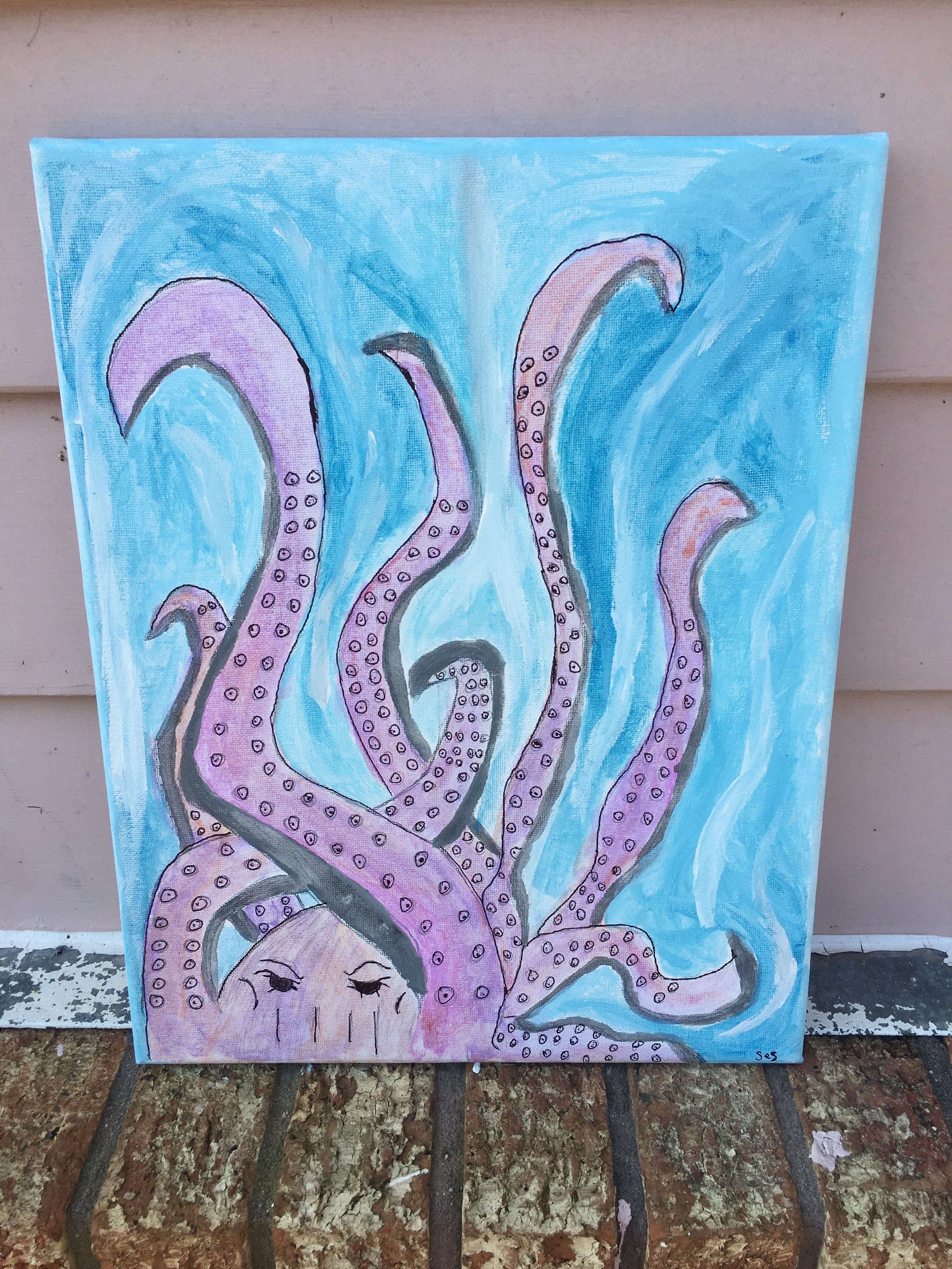 11X14 Kraken Painting Kraken Wall Art Kraken Home Decor Etsy