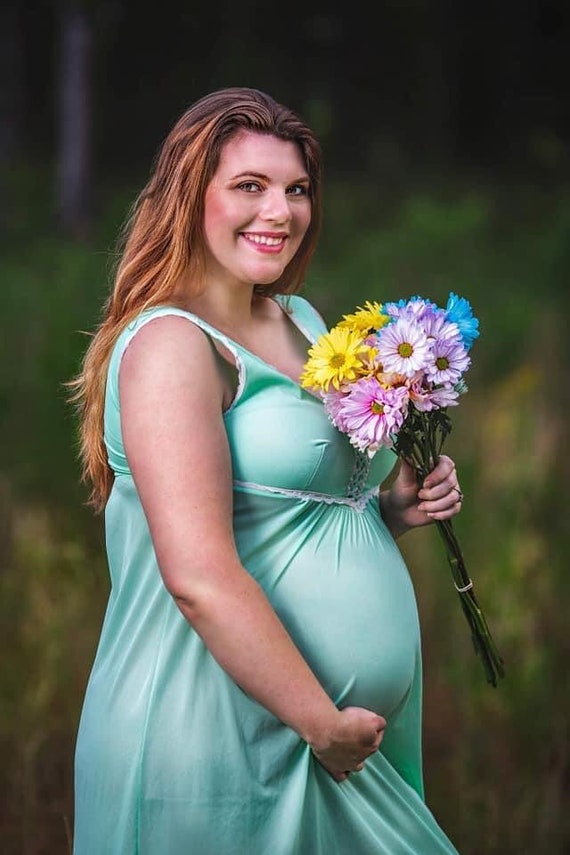 Vintage Mint Green Maternity Maxi Dress, Boho Clo… - image 3