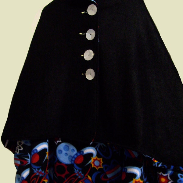 Cape Blanket - Cloaking Device - Burner/Festie Blanket and Cape - convertible poncho throw warm spaceship black silver wrap outerwear fleece