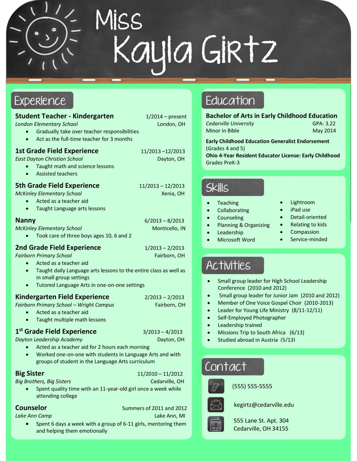 Elementary Teacher Chalkboard Resume Etsy