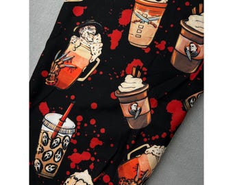 Coffee Horror Leggings Adult Curvy TC Black Spooky Soft Pockets Halloween New